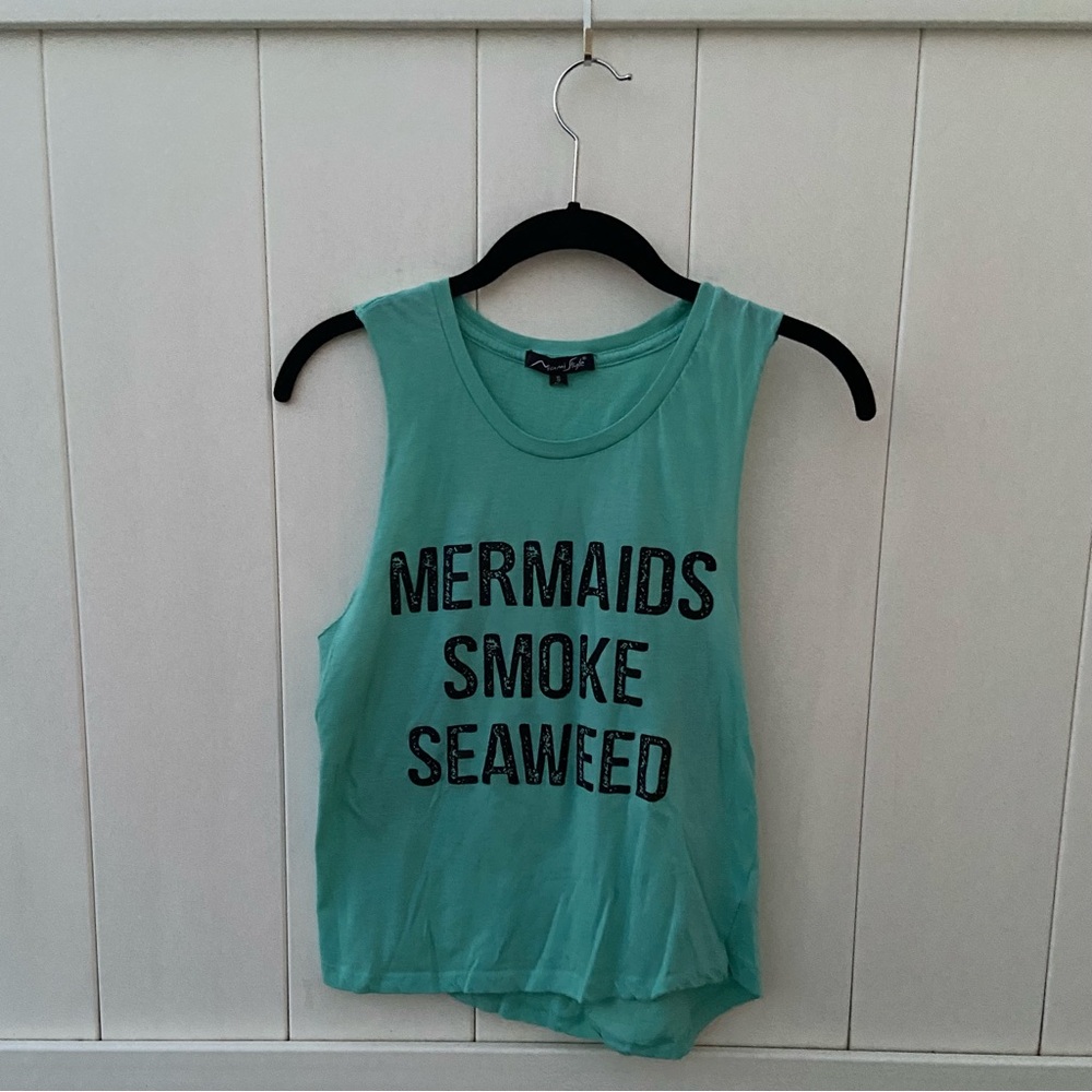 Miami Style “Mermaids Smoke Seaweed” Tank Top, Women’s Size S, Teal